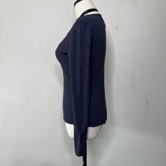 TABITHA Anthropologie Blue Nordic Sweater Ribbed Wool Cashmere Fairy Softgirl M - Picture 3 of 5